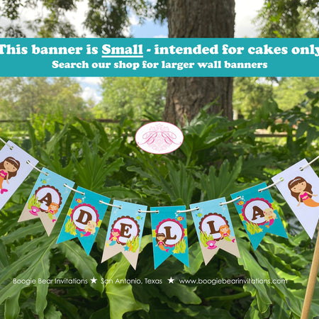 Mermaid Pool Party Pennant Cake Banner Topper Birthday Girl Birthday Pink Swimming Swim Ocean Splash Boogie Bear Invitations Adella Theme