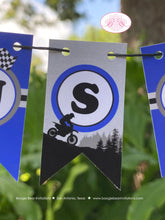 Load image into Gallery viewer, Dirt Bike Birthday Party Pennant Cake Banner Topper Flag Blue Black Motorcycle Motocross Enduro Racing Boogie Bear Invitations Austin Theme