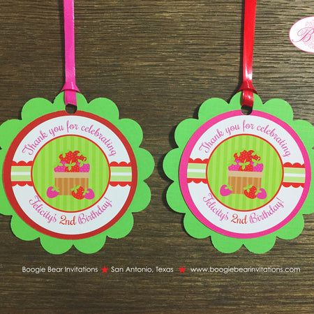 Pink Strawberry Birthday Party Favor Tags Red White Green Sweet Girl Stripe Summer Vine Crate Picking Boogie Bear Invitations Felicity Theme