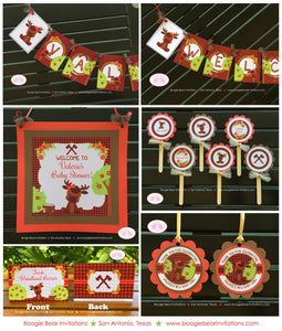Little Moose Baby Shower Party Package Red Forest Woodland Animals Boy Girl Plaid 1st Birthday Boogie Bear Invitations Valerie Theme