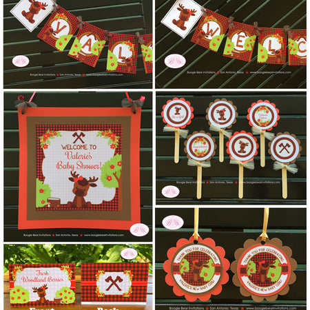 Little Moose Baby Shower Party Package Red Forest Woodland Animals Boy Girl Plaid 1st Birthday Boogie Bear Invitations Valerie Theme
