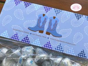 Blue Cowboy Baby Shower Treat Bag Toppers Folded Favor Ranch Boots Hat Cactus Paisley Brown Country Boy Boogie Bear Invitations Logan Theme