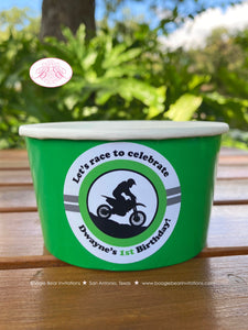 Green Dirt Bike Birthday Party Treat Cups Candy Buffet Paper Appetizer Black Racing Motocross Enduro Boogie Bear Invitations Dwayne Theme