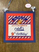 Load image into Gallery viewer, Football Birthday Party Door Banner Sports Red Blue Silver Touchdown Game Time Quarterback Team Stripe Boogie Bear Invitations Odell Theme