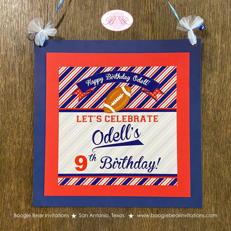Football Birthday Party Door Banner Sports Red Blue Silver Touchdown Game Time Quarterback Team Stripe Boogie Bear Invitations Odell Theme