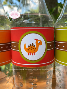 Dinosaur Birthday Party Bottle Wraps Wrappers Label Cover Boy Girl Retro Red Green Brown Triceratops Tag Boogie Bear Invitations Lucas Theme