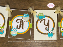 Load image into Gallery viewer, Forest Owls Party Name Banner Birthday Girl Boy Retro Woodland Birds Rustic Vintage Animals Hoot Fly Boogie Bear Invitations Kayden Theme