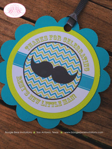 Mustache Bash Baby Shower Favor Tags Boy Happy Circle Little Man Chevron Lime Green Blue Grey Mister Mr Boogie Bear Invitations Remy Theme
