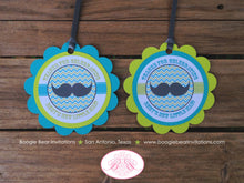 Load image into Gallery viewer, Mustache Bash Baby Shower Favor Tags Boy Happy Circle Little Man Chevron Lime Green Blue Grey Mister Mr Boogie Bear Invitations Remy Theme