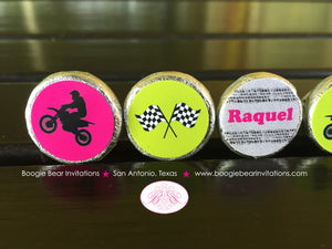 Dirt Bike Circle Candy Sticker Sheet Party Birthday Pink Lime Green Enduro Motocross Motorcycle Race Boogie Bear Invitations Raquel Theme