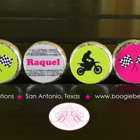 Dirt Bike Circle Candy Sticker Sheet Party Birthday Pink Lime Green Enduro Motocross Motorcycle Race Boogie Bear Invitations Raquel Theme