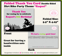 Load image into Gallery viewer, Dirt Bike Birthday Party Thank You Card Pink Girl Green Black Enduro Motocross Motorcycle Race Boogie Bear Invitations Raquel Theme Printed