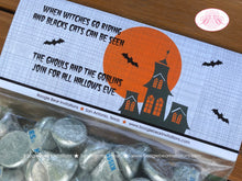 Load image into Gallery viewer, Haunted House Birthday Party Treat Bag Toppers Folded Favor Halloween Full Moon Bats Black Orange Boogie Bear Invitations Hitchcock Theme