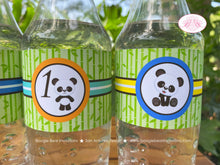 Load image into Gallery viewer, Panda Bear Birthday Party Bottle Wraps Wrappers Cover Label Boy Green Blue Yellow Butterfly Flower Zoo Boogie Bear Invitations Justin Theme