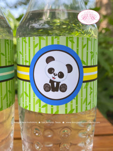 Panda Bear Birthday Party Bottle Wraps Wrappers Cover Label Boy Green Blue Yellow Butterfly Flower Zoo Boogie Bear Invitations Justin Theme