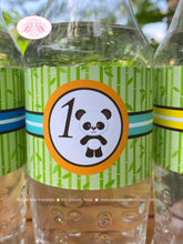 Load image into Gallery viewer, Panda Bear Birthday Party Bottle Wraps Wrappers Cover Label Boy Green Blue Yellow Butterfly Flower Zoo Boogie Bear Invitations Justin Theme