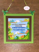 Load image into Gallery viewer, Chameleon Birthday Party Door Banner oy Girl Rain Forest Green Jungle Amazon Rainforest Wild Reptile Zoo Boogie Bear Invitations Chris Theme