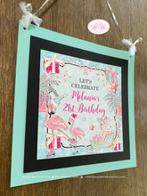 Load image into Gallery viewer, Pink Flamingo Birthday Party Door Banner Aqua Ice Skate Winter Christmas Skating Palm Trees Tropical Boogie Bear Invitations Melania Theme