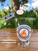 Load image into Gallery viewer, Orange Dirt Bike Birthday Party Straws Pennant Paper Drink Black Silver Black Racing Motocross Enduro Boogie Bear Invitations Raine Theme