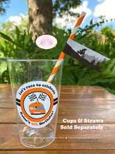 Load image into Gallery viewer, Orange Dirt Bike Birthday Party Beverage Cups Plastic Drink Black Silver Black Racing Motocross Enduro Boogie Bear Invitations Raine Theme