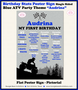 Blue ATV Birthday Party Sign Stats Poster Flat Frameable Black Chalkboard Milestone Girl Boy 1st First Boogie Bear Invitations Audrina Theme