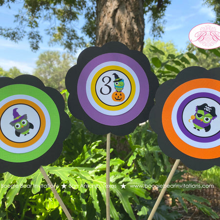 Halloween Owls Birthday Party Centerpiece Sticks Spooky Boy Girl Pumpkin Witch Pirate Vampire Black Bat Boogie Bear Invitations Harlow Theme