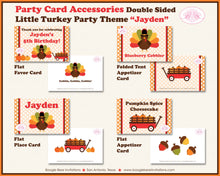 Load image into Gallery viewer, Little Turkey Birthday Favor Party Card Tent Place Girl Boy Gobble Thanksgiving Fall Autumn Boogie Bear Invitations Jayden Theme Printed