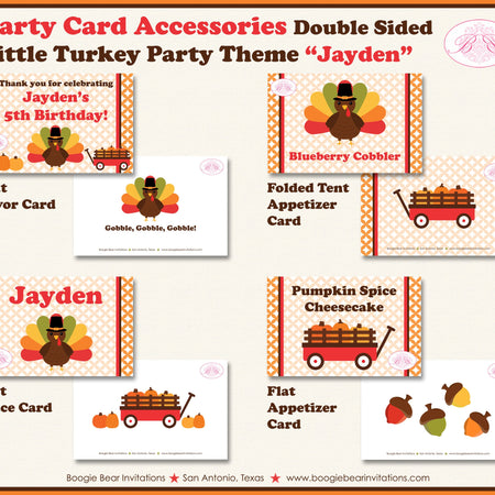 Little Turkey Birthday Favor Party Card Tent Place Girl Boy Gobble Thanksgiving Fall Autumn Boogie Bear Invitations Jayden Theme Printed
