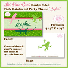 Load image into Gallery viewer, Pink Rain Forest Birthday Party Favor Card Appetizer Place Food Folded Tent Reptile Jungle Zoo Boogie Bear Invitations Sophia Theme Printed
