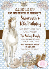 Load image into Gallery viewer, Country Horse Birthday Party Invitation Hat Boots Rustic Girl Ranch Rider Boogie Bear Invitations Savannah Theme Paperless Printable Printed