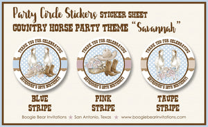 Country Horse Birthday Party Stickers Circle Sheet Round Hat Boots Rustic Girl Blue Vintage Flowers Boogie Bear Invitations Savannah Theme