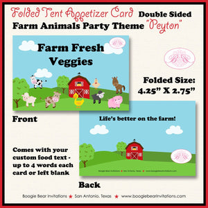 Farm Animals Birthday Favor Party Card Tent Place Girl Boy Country Red Barn Cow Pig Horse Chick Boogie Bear Invitations Peyton Theme Printed