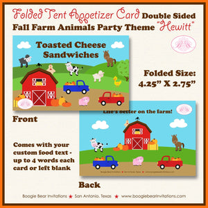 Fall Farm Animals Birthday Favor Party Card Tent Place Sign Pumpkin Barn Truck Tractor Harvest Boogie Bear Invitations Hewitt Theme Printed