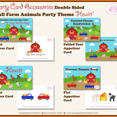 Fall Farm Animals Birthday Favor Party Card Tent Place Sign Pumpkin Barn Truck Tractor Harvest Boogie Bear Invitations Hewitt Theme Printed