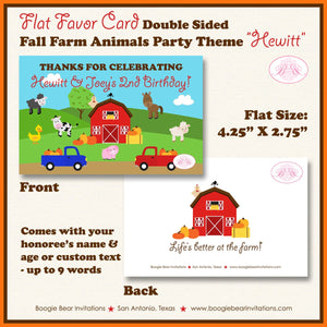 Fall Farm Animals Birthday Favor Party Card Tent Place Sign Pumpkin Barn Truck Tractor Harvest Boogie Bear Invitations Hewitt Theme Printed