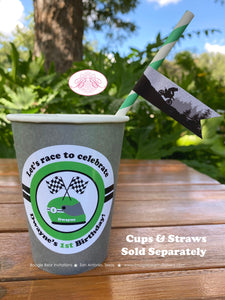 Green Dirt Bike Birthday Party Straws Pennant Paper Drink Black Silver Black Racing Motocross Enduro Boogie Bear Invitations Dwayne Theme