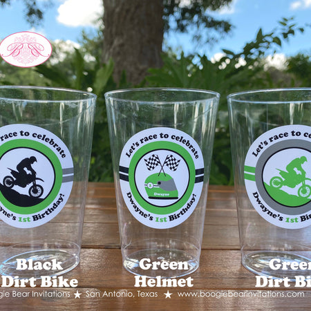 Green Dirt Bike Birthday Party Beverage Cups Plastic Drink Black Silver Black Racing Motocross Enduro Boogie Bear Invitations Dwayne Theme