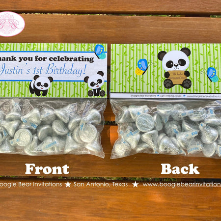 Panda Bear Party Treat Bag Toppers Folded Favor Birthday Boy Green Blue Yellow Butterfly Flower Zoo Kid Boogie Bear Invitations Justin Theme