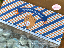 Load image into Gallery viewer, Baseball Party Birthday Treat Bag Toppers Folded Favor Boy Girl Softball Club Sports Team Orange Blue Boogie Bear Invitations Casey Theme