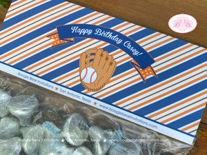 Baseball Party Birthday Treat Bag Toppers Folded Favor Boy Girl Softball Club Sports Team Orange Blue Boogie Bear Invitations Casey Theme