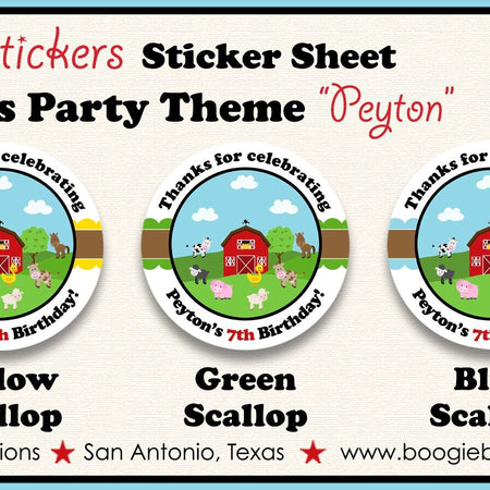 Farm Animals Party Stickers Circle Sheet Birthday Girl Boy Red Barn Summer Country Ranch Petting Zoo Boogie Bear Invitations Peyton Theme