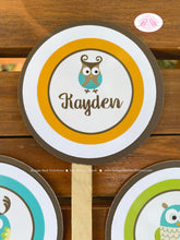 Load image into Gallery viewer, Forest Owls Birthday Party Cupcake Toppers Cake Display Girl Boy Retro Woodland Animals Birds Vintage Boogie Bear Invitations Kayden Theme