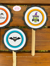 Load image into Gallery viewer, Halloween Owls Birthday Party Cupcake Toppers Cake Display Spooky Boy Girl Pumpkin Pirate Black Bat Kid Boogie Bear Invitations Harlow Theme