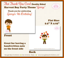 Load image into Gallery viewer, Harvest Boy Birthday Party Thank You Card Autumn Fall Pumpkin Picking Forest Creatures Farm Boogie Bear Invitations George Theme Printed