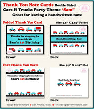 Load image into Gallery viewer, Cars Trucks Birthday Party Thank You Card Retro Note Girl Boy Traffic Travel Toy Red Blue Black Boogie Bear Invitations Sam Theme Printed