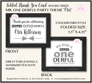 Mr. Wonderful Party Thank You Card Birthday Little Bow Tie Boy Black Silver White Onederful 1st Boogie Bear Invitations Otis Theme Printed