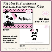 Load image into Gallery viewer, Pink Panda Bear Birthday Party Favor Card Tent Place Appetizer Tag Food Girl Black Flower Butterfly Zoo Boogie Bear Invitations Robina Theme