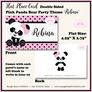 Pink Panda Bear Birthday Party Favor Card Tent Place Appetizer Tag Food Girl Black Flower Butterfly Zoo Boogie Bear Invitations Robina Theme