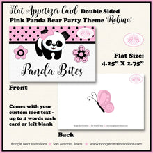 Load image into Gallery viewer, Pink Panda Bear Birthday Party Favor Card Tent Place Appetizer Tag Food Girl Black Flower Butterfly Zoo Boogie Bear Invitations Robina Theme
