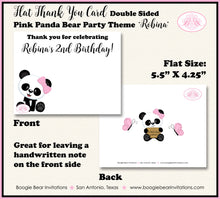 Load image into Gallery viewer, Pink Panda Bear Birthday Party Thank You Card Girl Black Little Butterfly Wild Zoo Animals Soft Boogie Bear Invitations Robina Theme Printed